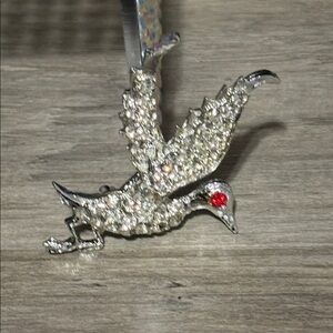 Vintage Rhinestone Duck Brooch On Silver Tone Metal No maker mark